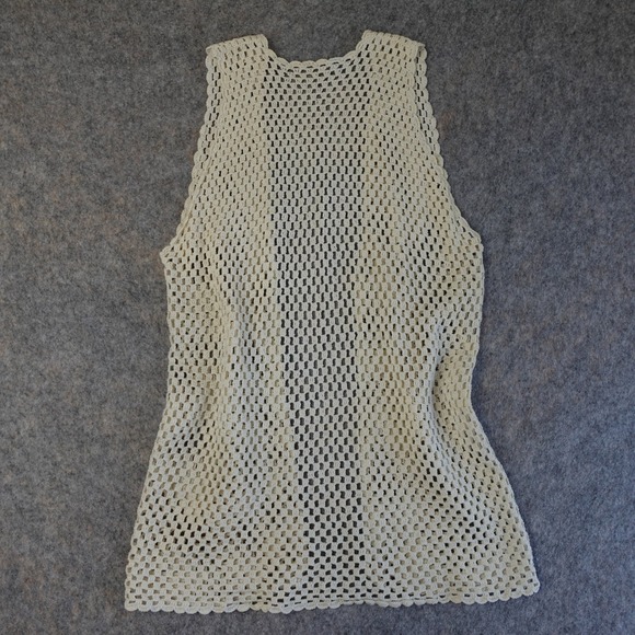 Vintage 70s Handmade Vest Womens M Cream Crochet Long Open Front Boho Hippie - Picture 2 of 6